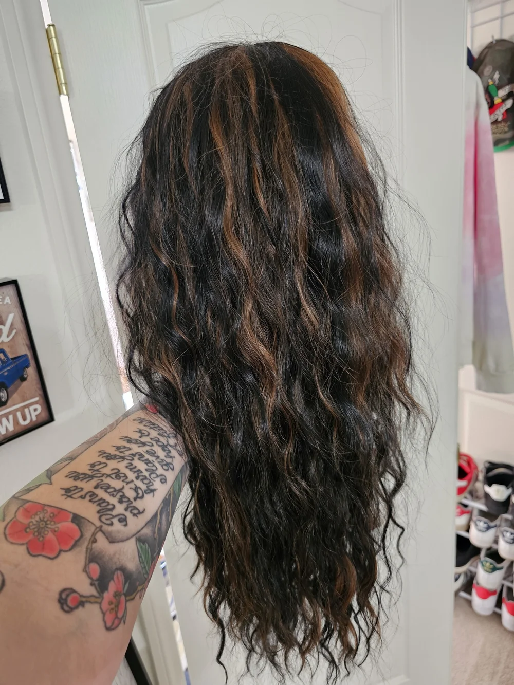 Black Wig with Brown Highlights - Women Hair